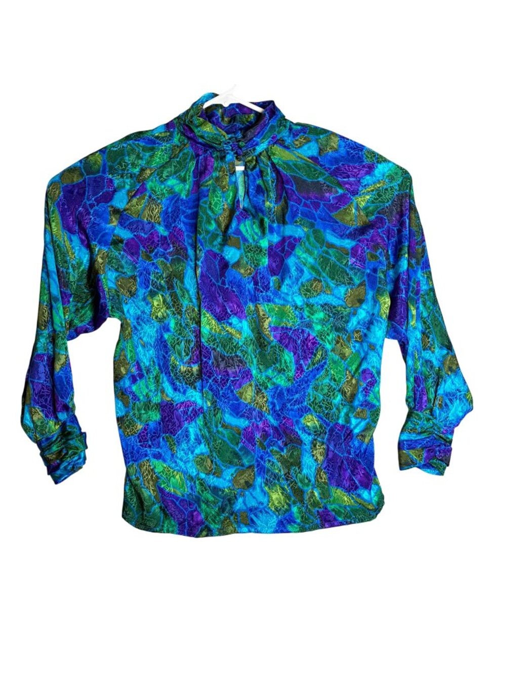 Vintage Jessica Howard 14 Leaf Print Blouse High Collar Button Shirt Womens⁠